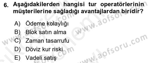 Seyahat Acentacılığı ve Tur Operatörlüğü Dersi 2018 - 2019 Yılı (Final) Dönem Sonu Sınav Soruları 6. Soru