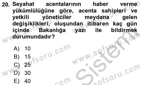 Seyahat Acentacılığı ve Tur Operatörlüğü Dersi 2018 - 2019 Yılı Yaz Okulu Sınav Soruları 20. Soru