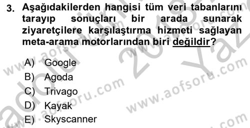 Seyahat Acentacılığı ve Tur Operatörlüğü Dersi 2018 - 2019 Yılı Yaz Okulu Sınav Soruları 3. Soru