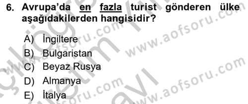 Seyahat Acentacılığı ve Tur Operatörlüğü Dersi 2018 - 2019 Yılı Yaz Okulu Sınav Soruları 6. Soru
