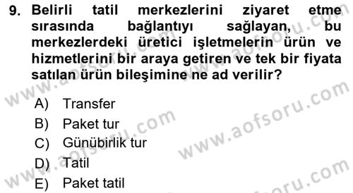 Seyahat Acentacılığı ve Tur Operatörlüğü Dersi 2018 - 2019 Yılı Yaz Okulu Sınav Soruları 9. Soru
