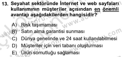 Seyahat Acentacılığı ve Tur Operatörlüğü Dersi Ara Sınavı Deneme Sınav Soruları 13. Soru