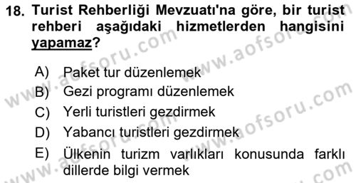 Seyahat Acentacılığı ve Tur Operatörlüğü Dersi Ara Sınavı Deneme Sınav Soruları 18. Soru