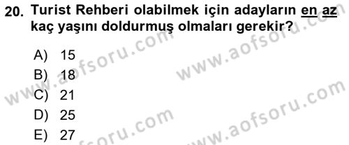 Seyahat Acentacılığı ve Tur Operatörlüğü Dersi 2019 - 2020 Yılı (Vize) Ara Sınav Soruları 20. Soru