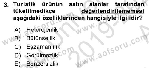 Seyahat Acentacılığı ve Tur Operatörlüğü Dersi 2019 - 2020 Yılı (Vize) Ara Sınav Soruları 3. Soru