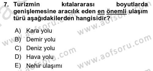 Seyahat Acentacılığı ve Tur Operatörlüğü Dersi 2019 - 2020 Yılı (Vize) Ara Sınav Soruları 7. Soru