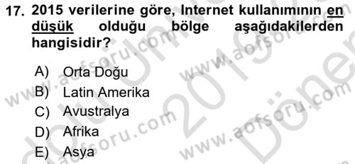 Seyahat Acentacılığı ve Tur Operatörlüğü Dersi 2019 - 2020 Yılı (Final) Dönem Sonu Sınav Soruları 17. Soru