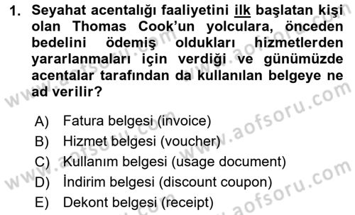 Seyahat Acentacılığı ve Tur Operatörlüğü Dersi 2020 - 2021 Yılı Yaz Okulu Sınav Soruları 1. Soru