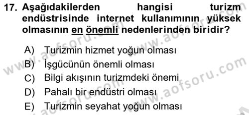 Seyahat Acentacılığı ve Tur Operatörlüğü Dersi 2020 - 2021 Yılı Yaz Okulu Sınav Soruları 17. Soru