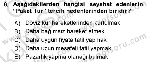 Seyahat Acentacılığı ve Tur Operatörlüğü Dersi 2020 - 2021 Yılı Yaz Okulu Sınav Soruları 6. Soru