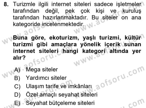 Seyahat Acentacılığı ve Tur Operatörlüğü Dersi 2020 - 2021 Yılı Yaz Okulu Sınav Soruları 8. Soru