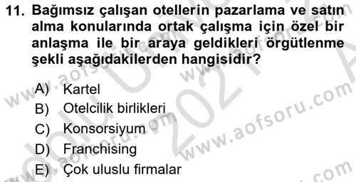 Seyahat Acentacılığı ve Tur Operatörlüğü Dersi 2021 - 2022 Yılı (Vize) Ara Sınav Soruları 11. Soru