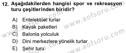 Seyahat Acentacılığı ve Tur Operatörlüğü Dersi 2021 - 2022 Yılı (Vize) Ara Sınav Soruları 12. Soru