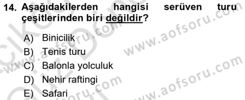 Seyahat Acentacılığı ve Tur Operatörlüğü Dersi 2021 - 2022 Yılı (Vize) Ara Sınav Soruları 14. Soru
