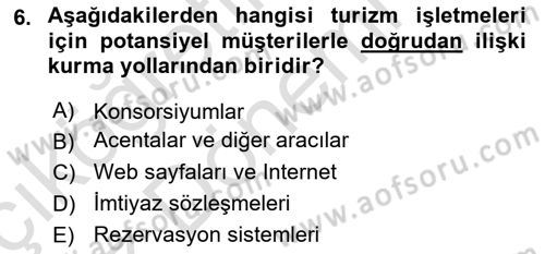 Seyahat Acentacılığı ve Tur Operatörlüğü Dersi 2021 - 2022 Yılı (Vize) Ara Sınavı 6. Soru