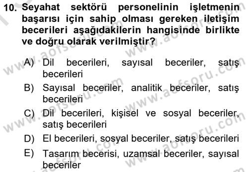 Seyahat Acentacılığı ve Tur Operatörlüğü Dersi 2021 - 2022 Yılı (Final) Dönem Sonu Sınav Soruları 10. Soru
