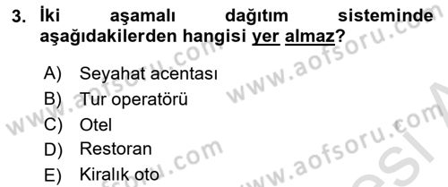 Seyahat Acentacılığı ve Tur Operatörlüğü Dersi 2021 - 2022 Yılı (Final) Dönem Sonu Sınav Soruları 3. Soru