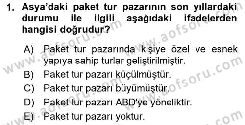 Seyahat Acentacılığı ve Tur Operatörlüğü Dersi 2021 - 2022 Yılı Yaz Okulu Sınav Soruları 1. Soru