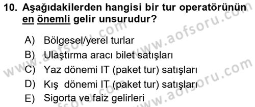 Seyahat Acentacılığı ve Tur Operatörlüğü Dersi 2021 - 2022 Yılı Yaz Okulu Sınav Soruları 10. Soru
