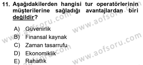 Seyahat Acentacılığı ve Tur Operatörlüğü Dersi 2021 - 2022 Yılı Yaz Okulu Sınav Soruları 11. Soru