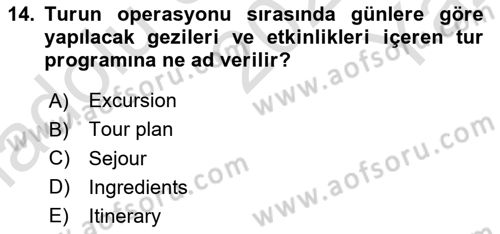 Seyahat Acentacılığı ve Tur Operatörlüğü Dersi 2021 - 2022 Yılı Yaz Okulu Sınav Soruları 14. Soru