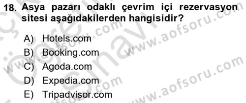 Seyahat Acentacılığı ve Tur Operatörlüğü Dersi 2021 - 2022 Yılı Yaz Okulu Sınav Soruları 18. Soru