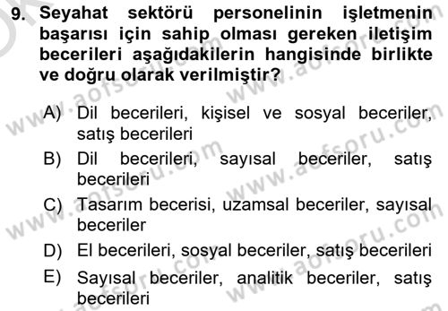 Seyahat Acentacılığı ve Tur Operatörlüğü Dersi 2021 - 2022 Yılı Yaz Okulu Sınav Soruları 9. Soru