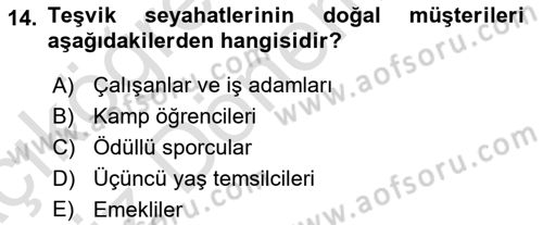 Seyahat Acentacılığı ve Tur Operatörlüğü Dersi 2022 - 2023 Yılı (Vize) Ara Sınav Soruları 14. Soru