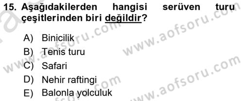 Seyahat Acentacılığı ve Tur Operatörlüğü Dersi 2022 - 2023 Yılı (Vize) Ara Sınav Soruları 15. Soru