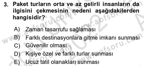 Seyahat Acentacılığı ve Tur Operatörlüğü Dersi 2022 - 2023 Yılı (Vize) Ara Sınav Soruları 3. Soru