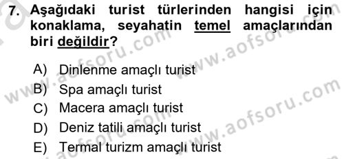 Seyahat Acentacılığı ve Tur Operatörlüğü Dersi 2022 - 2023 Yılı (Vize) Ara Sınav Soruları 7. Soru