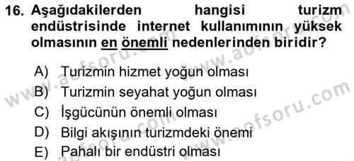 Seyahat Acentacılığı ve Tur Operatörlüğü Dersi 2022 - 2023 Yılı (Final) Dönem Sonu Sınav Soruları 16. Soru