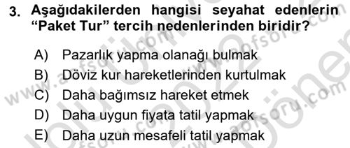 Seyahat Acentacılığı ve Tur Operatörlüğü Dersi 2022 - 2023 Yılı (Final) Dönem Sonu Sınav Soruları 3. Soru