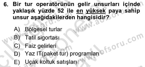 Seyahat Acentacılığı ve Tur Operatörlüğü Dersi 2022 - 2023 Yılı (Final) Dönem Sonu Sınav Soruları 6. Soru