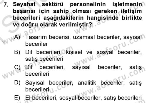 Seyahat Acentacılığı ve Tur Operatörlüğü Dersi 2022 - 2023 Yılı (Final) Dönem Sonu Sınav Soruları 7. Soru