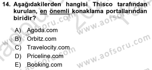 Seyahat Acentacılığı ve Tur Operatörlüğü Dersi 2022 - 2023 Yılı Yaz Okulu Sınav Soruları 14. Soru