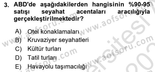 Seyahat Acentacılığı ve Tur Operatörlüğü Dersi 2022 - 2023 Yılı Yaz Okulu Sınav Soruları 3. Soru