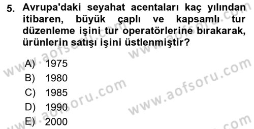 Seyahat Acentacılığı ve Tur Operatörlüğü Dersi 2022 - 2023 Yılı Yaz Okulu Sınav Soruları 5. Soru
