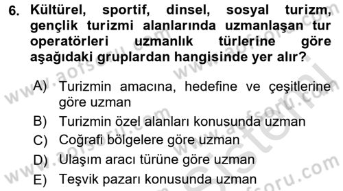 Seyahat Acentacılığı ve Tur Operatörlüğü Dersi 2022 - 2023 Yılı Yaz Okulu Sınav Soruları 6. Soru