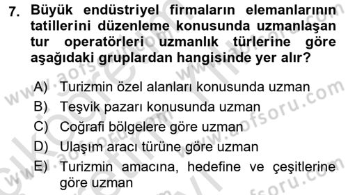 Seyahat Acentacılığı ve Tur Operatörlüğü Dersi 2022 - 2023 Yılı Yaz Okulu Sınav Soruları 7. Soru