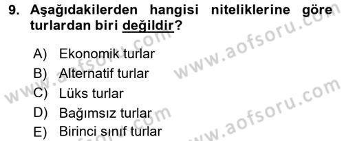 Seyahat Acentacılığı ve Tur Operatörlüğü Dersi 2022 - 2023 Yılı Yaz Okulu Sınav Soruları 9. Soru