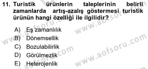 Seyahat Acentacılığı ve Tur Operatörlüğü Dersi 2023 - 2024 Yılı (Final) Dönem Sonu Sınav Soruları 11. Soru
