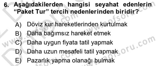Seyahat Acentacılığı ve Tur Operatörlüğü Dersi 2023 - 2024 Yılı (Final) Dönem Sonu Sınav Soruları 6. Soru