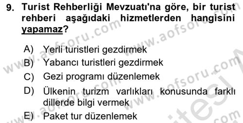 Seyahat Acentacılığı ve Tur Operatörlüğü Dersi 2023 - 2024 Yılı (Final) Dönem Sonu Sınav Soruları 9. Soru