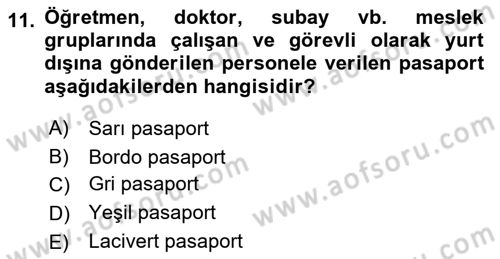 Seyahat Acentacılığı ve Tur Operatörlüğü Dersi 2023 - 2024 Yılı Yaz Okulu Sınav Soruları 11. Soru