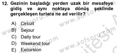 Seyahat Acentacılığı ve Tur Operatörlüğü Dersi 2023 - 2024 Yılı Yaz Okulu Sınav Soruları 12. Soru