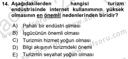 Seyahat Acentacılığı ve Tur Operatörlüğü Dersi 2023 - 2024 Yılı Yaz Okulu Sınav Soruları 14. Soru