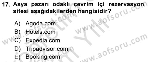 Seyahat Acentacılığı ve Tur Operatörlüğü Dersi 2023 - 2024 Yılı Yaz Okulu Sınav Soruları 17. Soru
