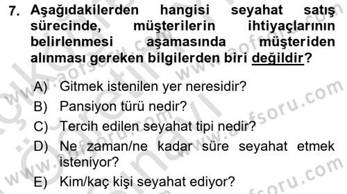Seyahat Acentacılığı ve Tur Operatörlüğü Dersi 2023 - 2024 Yılı Yaz Okulu Sınav Soruları 7. Soru