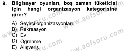 Rekreasyon Yönetimi Dersi 2012 - 2013 Yılı (Vize) Ara Sınav Soruları 9. Soru